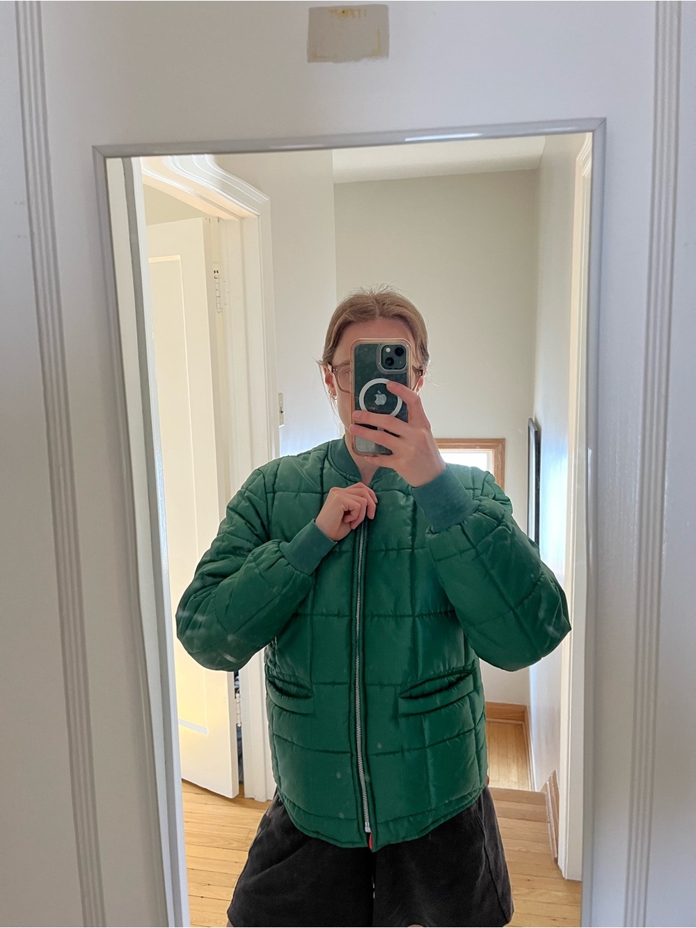 Vintage Green Quilted Puffer Jacket